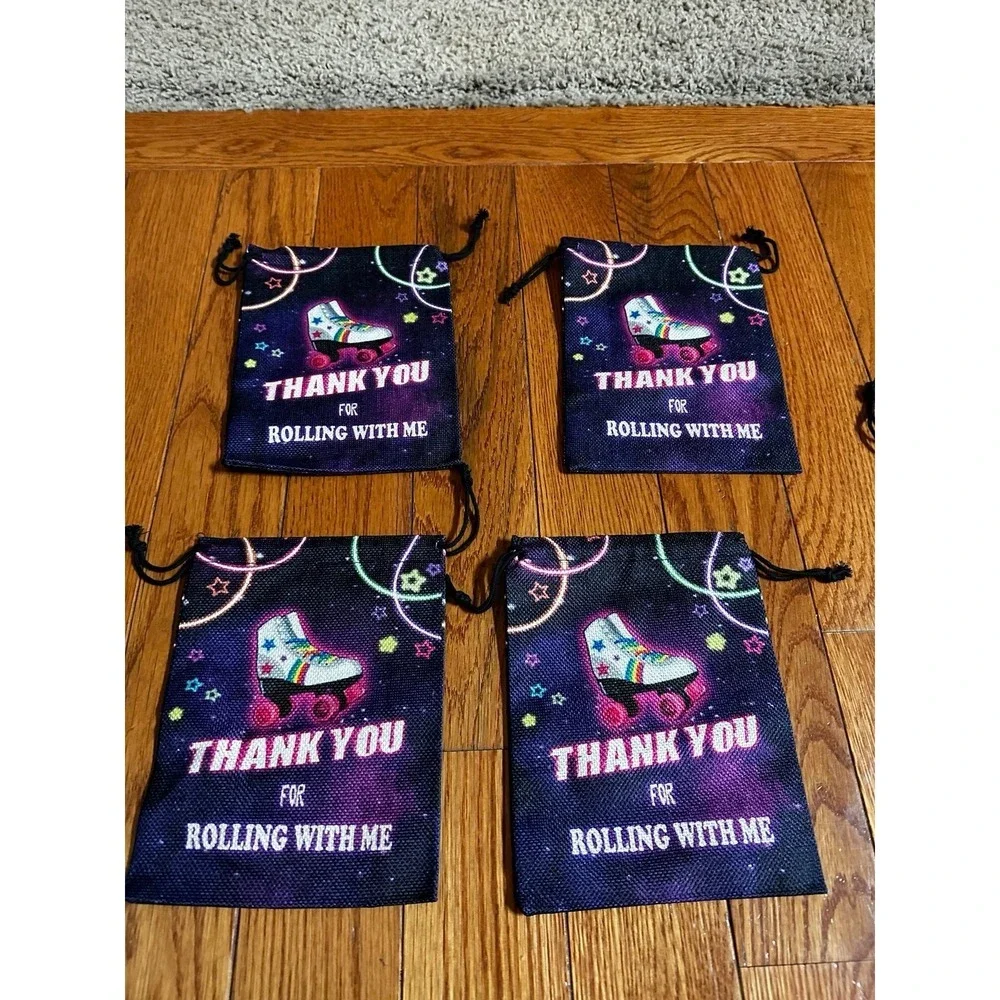 Disfuco Roller Skating Theme Party Bags, Roller Skate Neon Glow Party Favors Sup